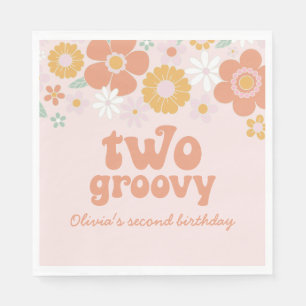Serviette En Papier Deux serviettes de deuxième anniversaire Retro Fl