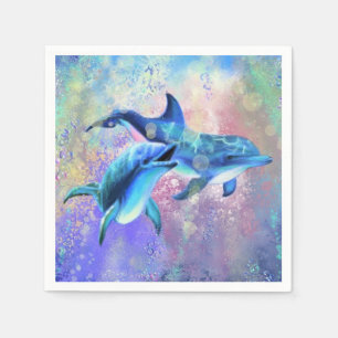 Serviette En Papier Deux serviettes Dolphin Joyeux Famille
