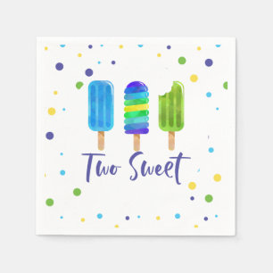 Serviette En Papier Deux Sweet pop 2e anniversaire bleu vert