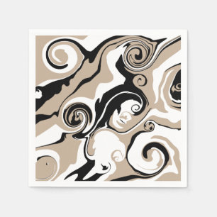 Serviette En Papier Déversement - Taupe, noir et blanc