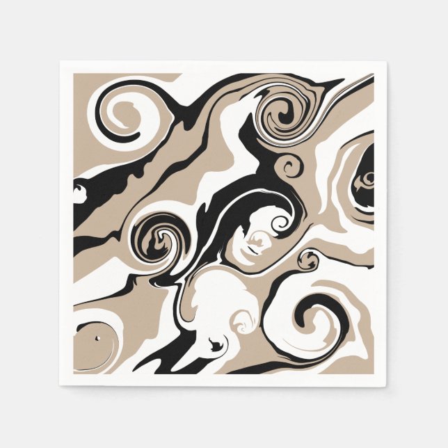 Serviette En Papier Déversement - Taupe, noir et blanc (Devant)