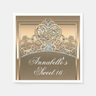 Serviette En Papier Diadème de princesse en or pour fête d'anniversair