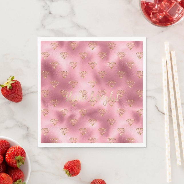Serviette En Papier Diamants de Parties scintillant rose or (En situation)