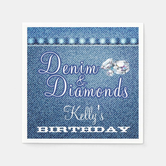 Serviette En Papier Diamants et Denim Party, serviettes personnalisées (Devant)