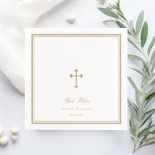 Serviette En Papier Dieu Béni Gold Cross Garçon Baptême