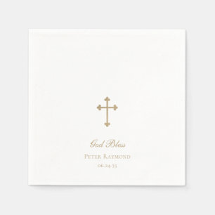 Serviette En Papier Dieu bénisse garçon baptisé Croix d'or