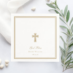Serviette En Papier Dieu bénisse garçon baptisé Croix d'or