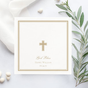 Serviette En Papier Dieu bénisse garçon baptisé Croix d'or