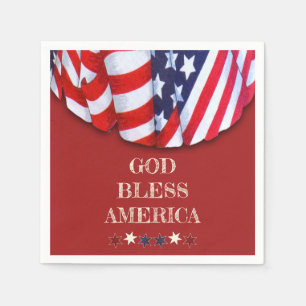 Serviette En Papier Dieu patriotique bénir l'Amérique Rouge Blanc Bl