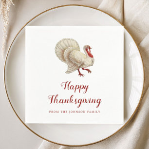Serviette En Papier Dinde Blanche Vintage Joyeux Dîner de Thanksgiving