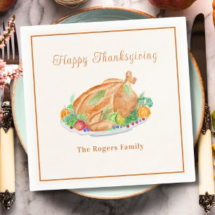 Serviette en papier Dinde de Thanksgiving à l'aqua