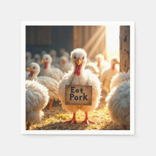 Serviette En Papier Dinde de Thanksgiving avec un panneau "Mangez du p