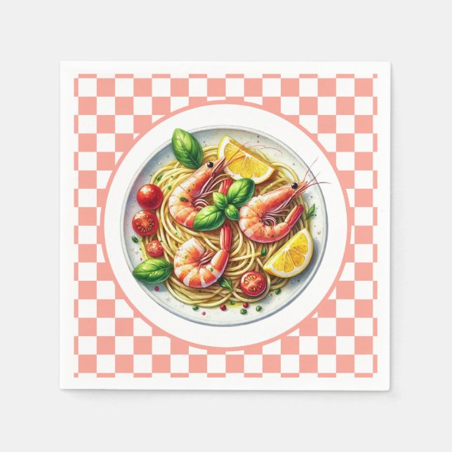 Serviette En Papier Dîner aux amateurs de pâtes aux crevettes (Devant)