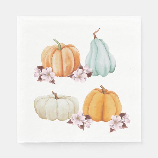 Serviette En Papier Dîner citrouille Floral Thanksgiving (Devant)