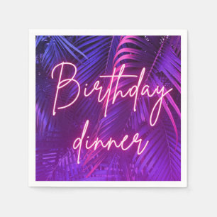 Serviette En Papier Dîner d'anniversaire aux feuilles de palmier rose 