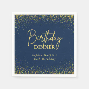Serviette En Papier Dîner d'anniversaire avec confettis bleu marine et