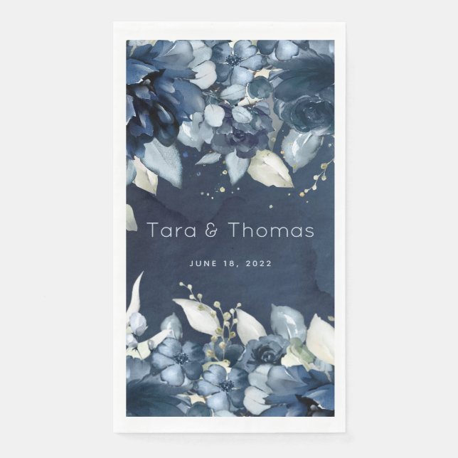 Serviette En Papier Dîner de longue marine Rose en cascade Mariage (Devant)