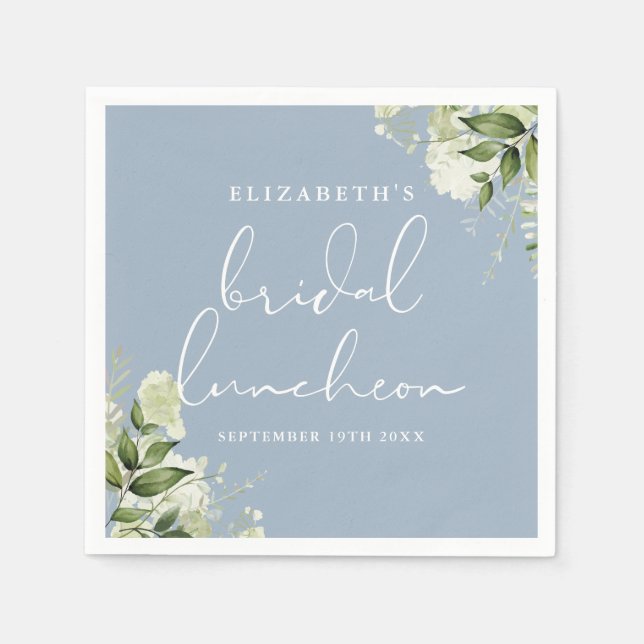 Serviette En Papier Dîner de mariée bleu floral vert (Devant)