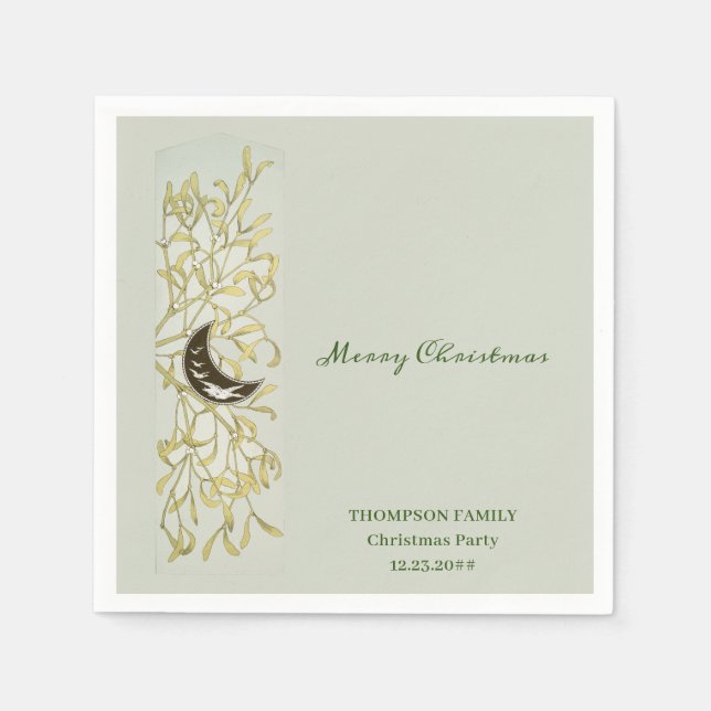 Serviette En Papier Dîner de Noël festif Crescent Moon Mistletoe (Devant)