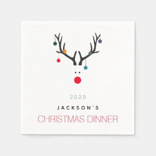 Serviette En Papier Diner de Noël renne blanc rouge famille