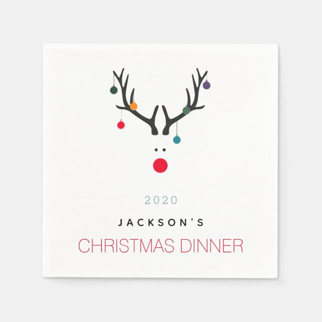 Serviette En Papier Diner de Noël renne blanc rouge famille (Devant)