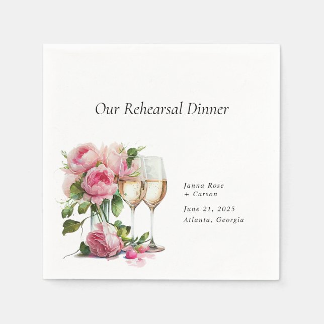 Serviette En Papier Dîner de répétition d'aquarelle rose Peony (Devant)