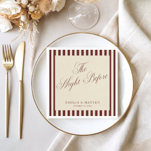 Serviette En Papier Dîner de répétition rayures ivoire et burgundy vin
