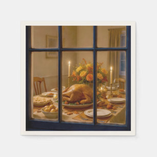 Serviette En Papier Dîner de Thanksgiving dans la fenêtre
