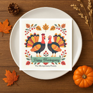 Serviette En Papier Dîner de Thanksgiving de la famille de dinde d'art