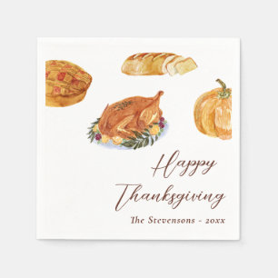 Serviette En Papier Dîner de Thanksgiving Dinde & Tarte Aquarelle Rust