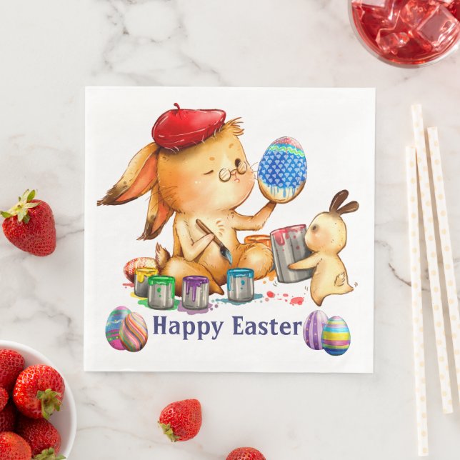 Serviette En Papier Dîner en papier lapin de Pâques (En situation)