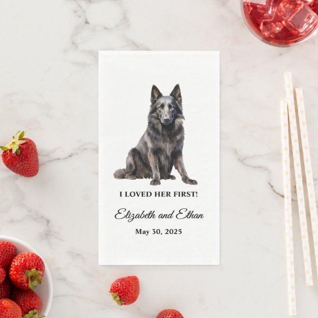 Serviette En Papier Dîner Mariage belge Sheepdog (En situation)