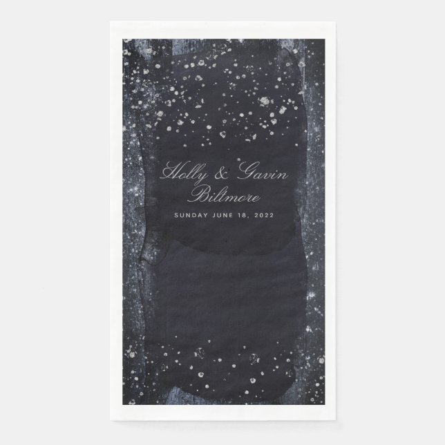 Serviette En Papier Dîner Mariage de nuit Silver Starry (Devant)
