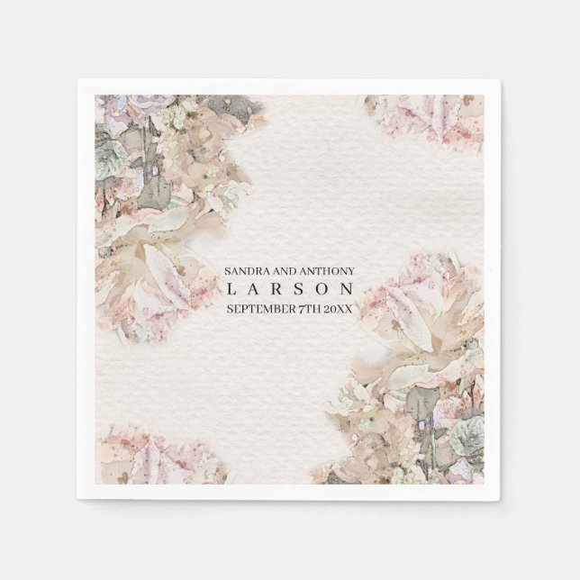 Serviette En Papier Dîner Mariage floral à l'aquarelle délicate (Devant)