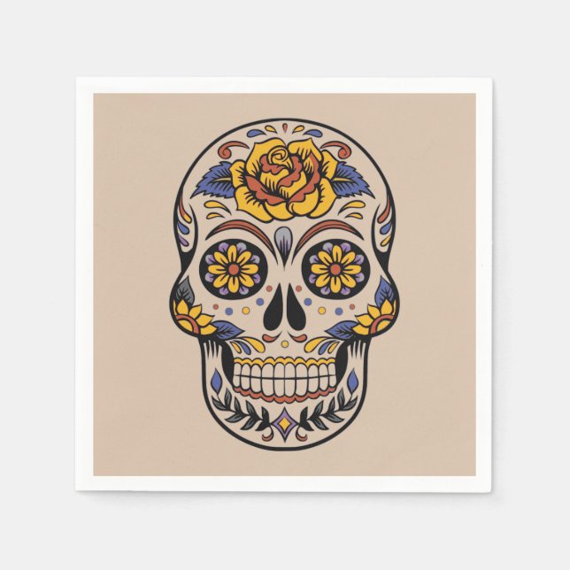 Serviette En Papier Diner soirée mexicaine crâne de sucre (Devant)