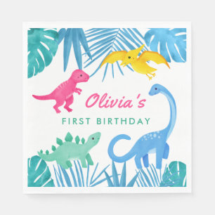 Serviette En Papier Dinosaur fille 1er anniversaire coloré
