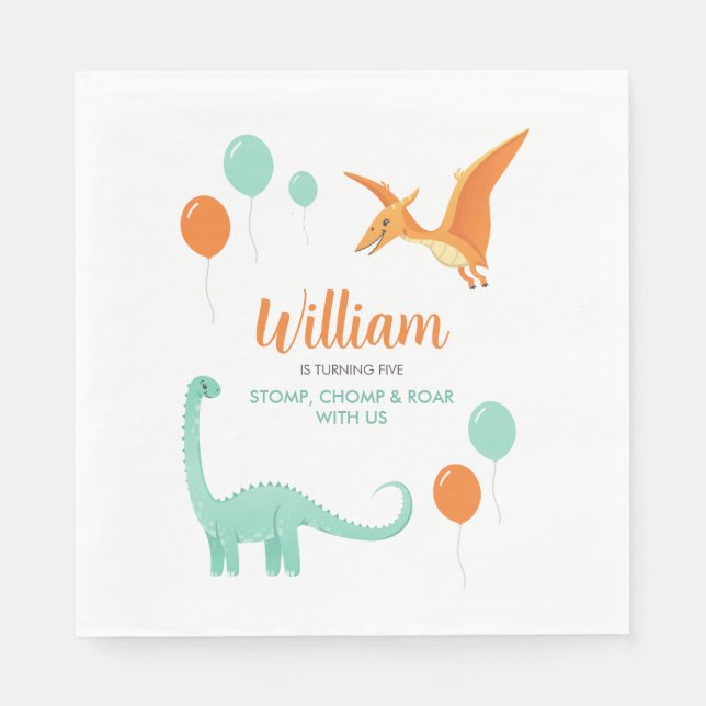 Serviette En Papier Dinosaur Stomp Chomp Rawr Birthday Party Boy (Devant)