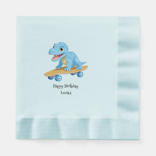 Serviette En Papier Dinosaure amusant Skateboard garçons de fête d'ann (Devant)