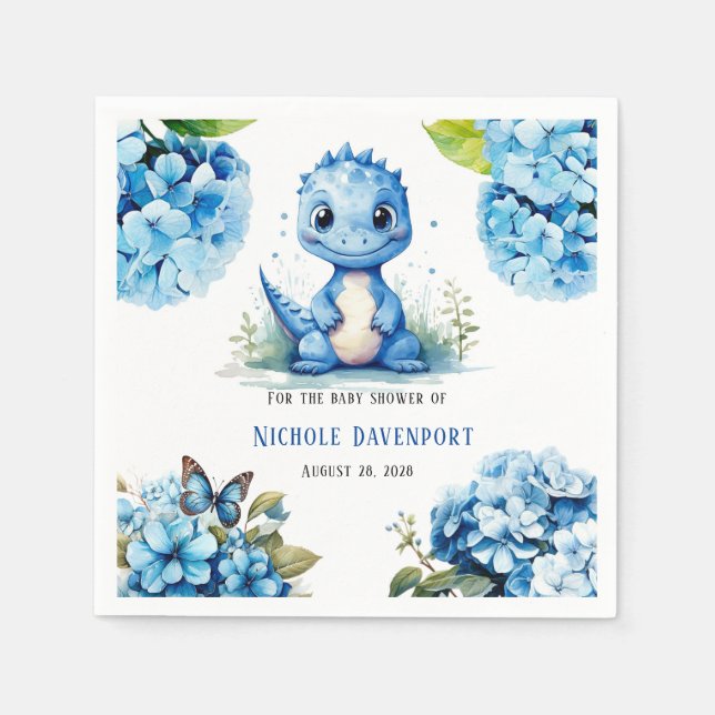 Serviette En Papier Dinosaure Bleu mignon avec Baby shower garçon Flor (Devant)