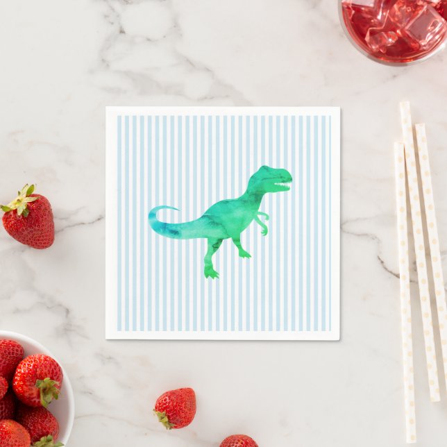 Serviette En Papier Dinosaure Bleu Silhouette Trex (En situation)