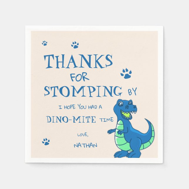 Serviette En Papier Dinosaure Bleu Vert Cute Thème Anniversaire (Devant)