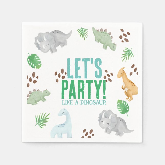 Serviette En Papier Dinosaure d'anniversaire enfant fêté Papier Napkin (Devant)