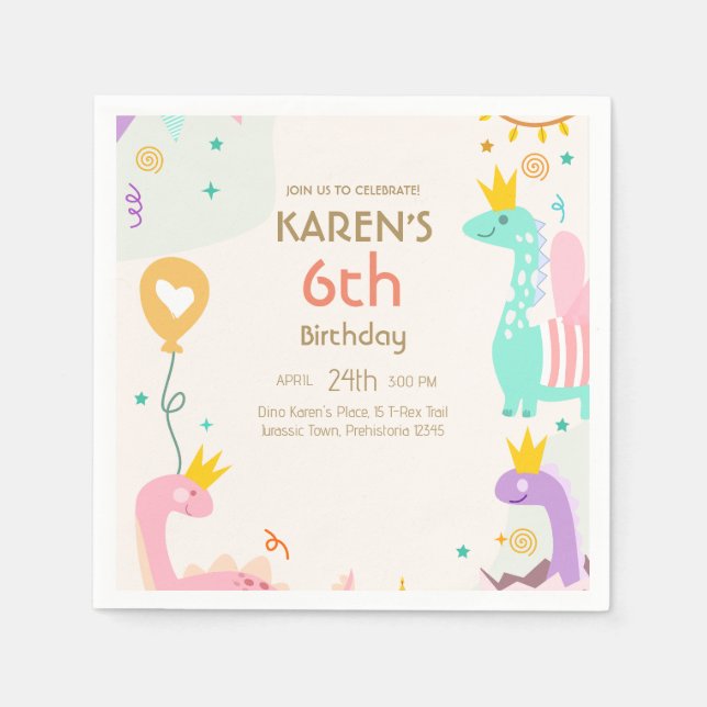 Serviette En Papier Dinosaure de Whimsical Princess Anniversaire (Devant)