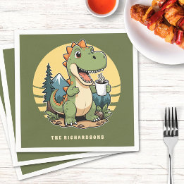 Serviette En Papier Dinosaure Drôle extérieur Personnalisé Nom de fami