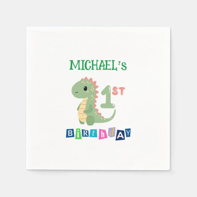 Serviette En Papier Dinosaure personnalisé 1er anniversaire (Devant)