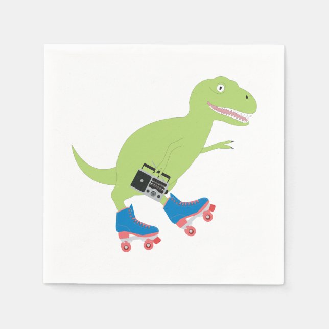 Serviette En Papier Dinosaure Roller Skating Radio (Devant)