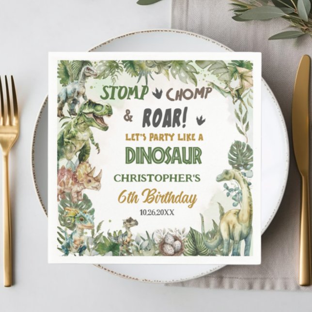 Serviette En Papier Dinosaures de verdure Jurassic Boy Fête d'annivers (cool scary dinosaurs birthday party serviettes napkins t-rex brontosaurus triceratops )