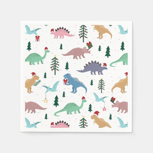 Serviette En Papier Dinosaures festifs Motif de Noël (Devant)