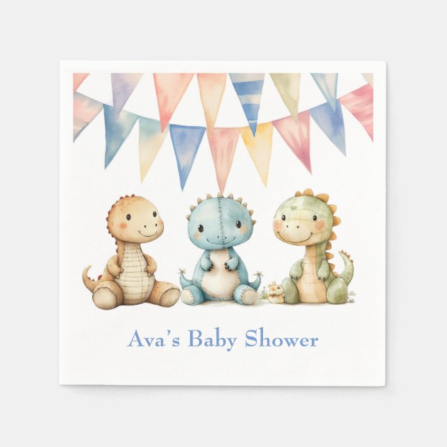 Serviette En Papier Dinosaures mignons et amis Baby shower garçon (Devant)