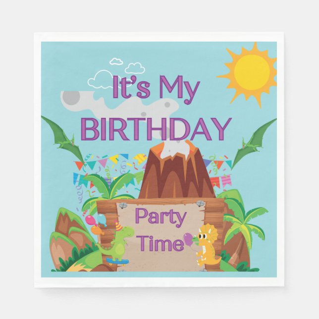 Serviette En Papier Dinosuar Volcano Boy Anniversaire (Devant)